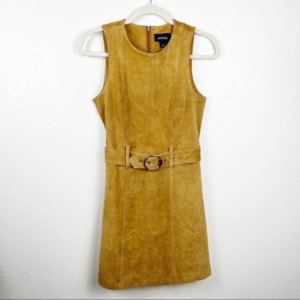 Monki Real Leather Suede Skater Dress Size EU 34 XS - Picture 3 of 9